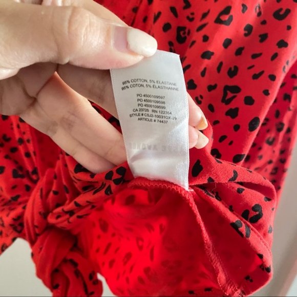 SUNDAY BEST Red Leopard Tie Front Crop Top - Picture 8 of 9